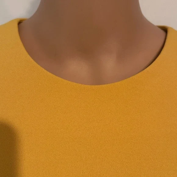 Calvin Klein Mustard Yellow Sheath Dress Size 4 | Flutter Sleeve - Picture 6 of 9